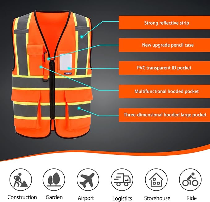 AYKRM Custom Logo Personalised Printed High Visibility Reflective 2 two tone work construction Safety Vest