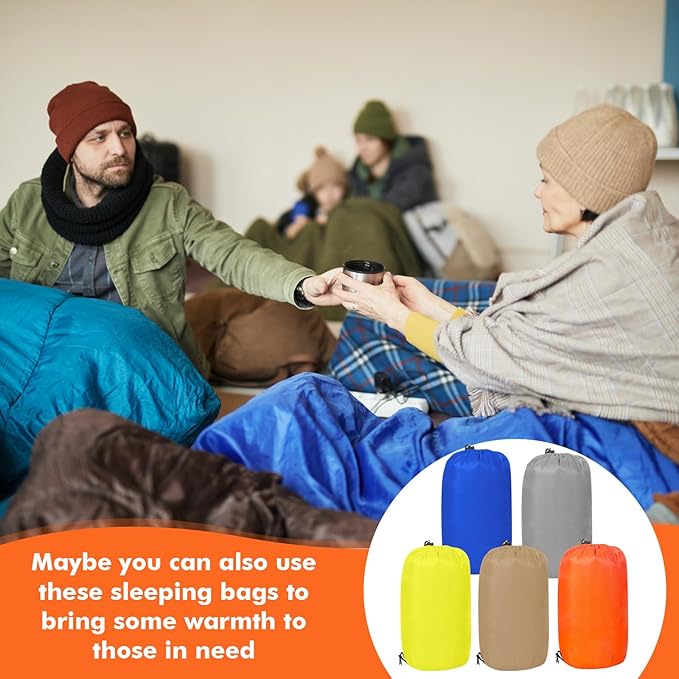 Macarrie 10 Pcs Bulk Sleeping Bags for Homeless Donation Shelter Adults 0 Degree Waterproof Sleeping Bags with Compression Sack for Cold Weather Emergency Hiking Camping Warm