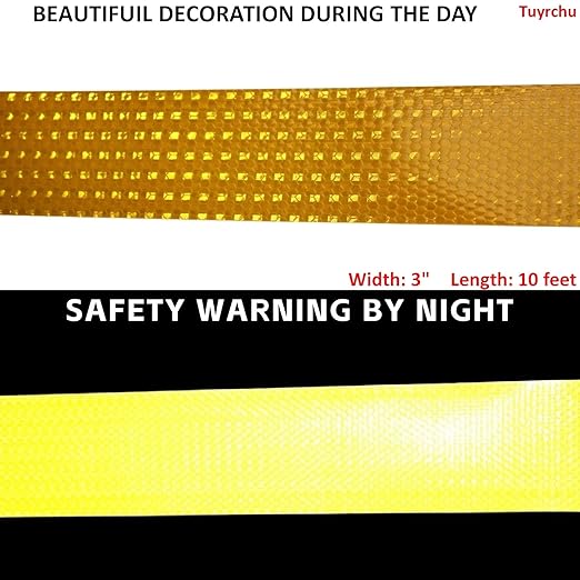 Industrial Reflective Tape Yellow 3 inch for Bikes, Outdoor Waterproof High Visibility Safety Warning Adhesive Stickers Strips (10 feet)