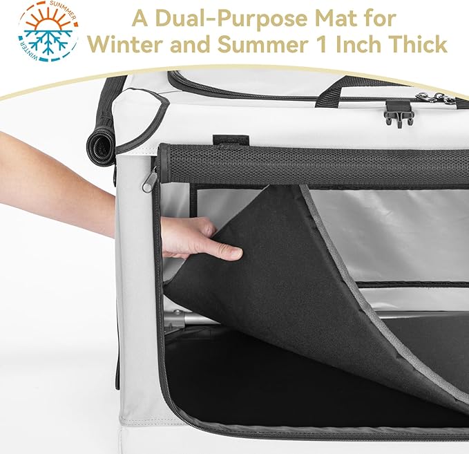 PETSFIT PETSFIT 36" Soft Foldable Dog Crate – Patented Adjustable Sturdy Frame, Collapsible Portable Travel Kennel for Medium & Large Dogs, 3 Lockable Mesh Door, Thicken Mat, Indoor & Car, Light Grey