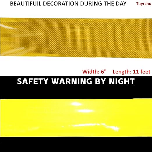 Yellow Reflective Tape 6 inch Wide for Trucks, Outdoor Waterproof High Visibility Safety Warning Reflector Sticker Strips (11 feet)