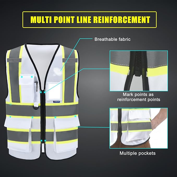 AYKRM Security Vest for Men Women 7 Pockets High Visibility Reflective Safety Vest Front Zipper Meets ANSI/ISEA