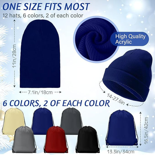 Suhine 72 Pcs Homeless Care Package Supplies Bulk Winter Emergency Blanket Glove Beanies Scarves Sock Drawstring Bag Unisex