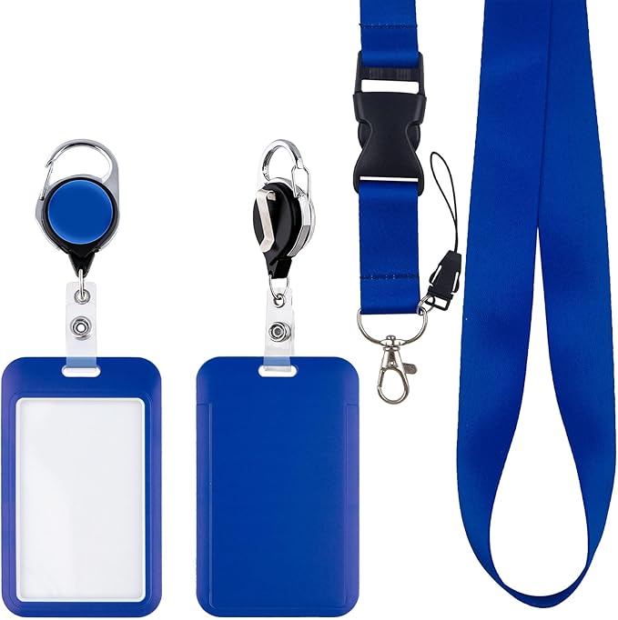 Blue Lanyards for Id Badges, Teacher Lanyard with Id Holder, Retractable Heavy Duty Badge Reel with Keychain, Breakaway Lnayard for Women Teacher Nurse