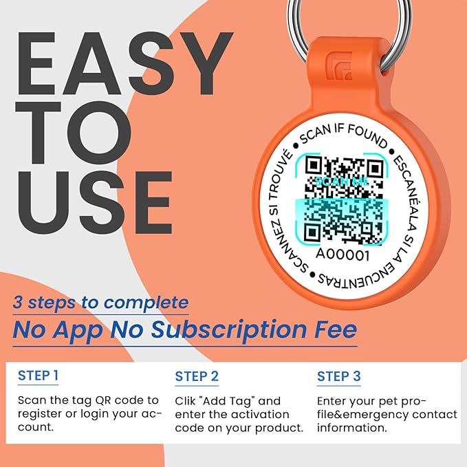 Silicone Dog Tags Personalized for Pets with QR Code, Emergency Contact Info, Anti-Lost, Scan Location Alerts(Orange-L)
