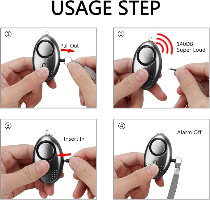 Personal Alarm for Women, 10 Packs 140DB Emergency Self-Defense Security Alarm Keychain with LED Light for Women Kids and Elders (Black & White)