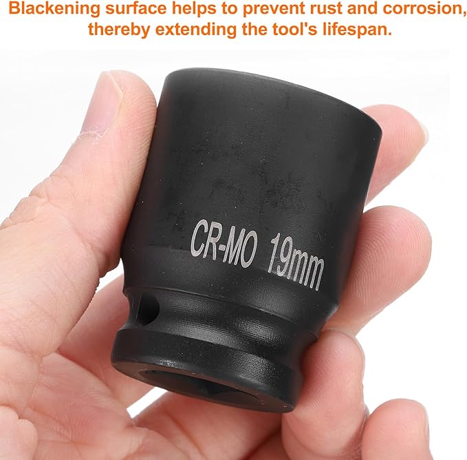 HARFINGTON 4 Point Square Socket 1/2" Drive 19mm Metric Square Impact Socket CR-MO Blackening Standard Wheel Sockets Pneumatic Socket Tool for Auto Repair Mechanical Maintenance Home Use