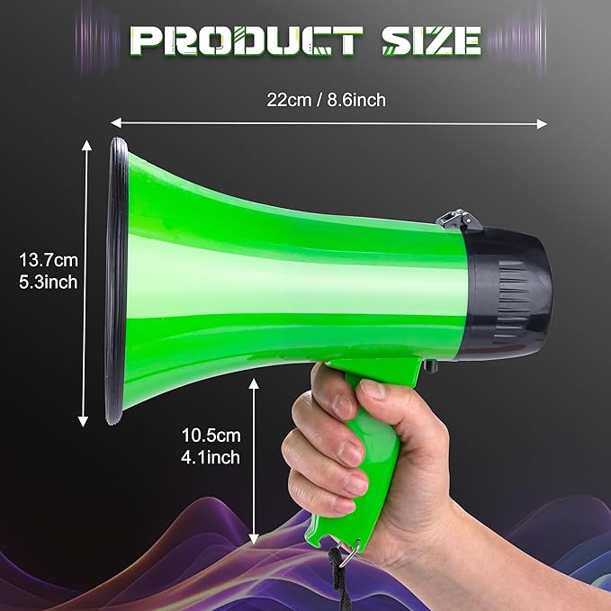 MyMealivos Portable Megaphone Bullhorn 20 Watt Power Megaphone Speaker Voice and Siren/Alarm Modes with Volume Control and Strap (Green)