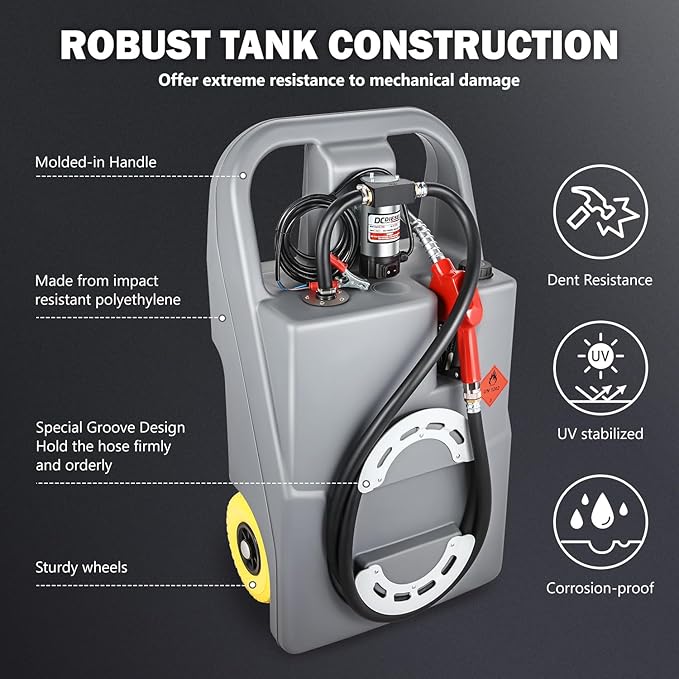 DNA MOTORING Portable Fuel Tank Caddy 26 Gallon 100L 12V Diesel Transfer Unit for Cars Trucks Lawn Mowers ATVs Boats,Grey,TOOLS-00303