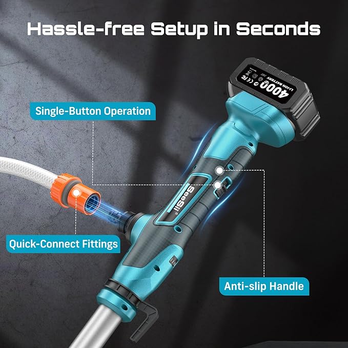 SEESII Cordless Stick Water Transfer Pump, with 4000mAh 21V Battery & Charger, 720GPH, 32FT Head, Handheld Portable Utility Sump Pump Kit with 3/4" Outlet for Pool/Garden/Pond/RV/Boat Draining