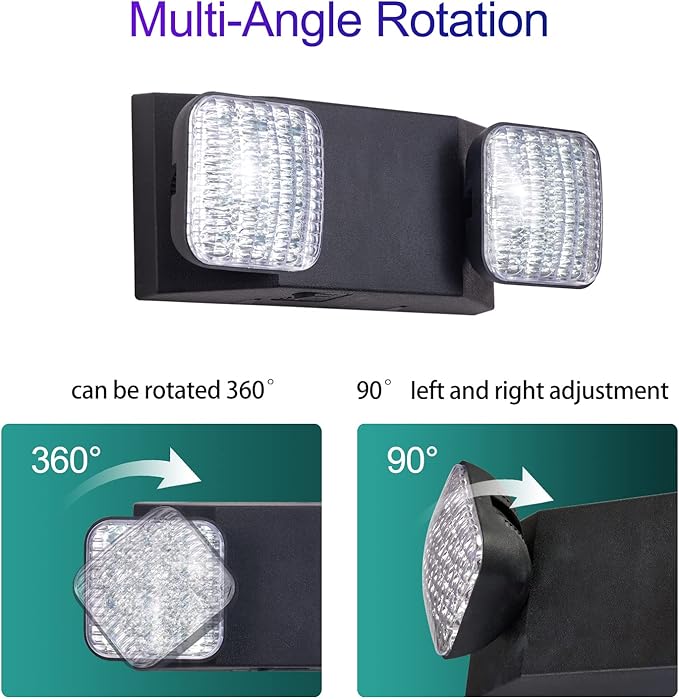 CM MZY Black Emergency Lights with Battery Backup,Commercial Emergency Light,Two Adjustable LED Light Head Emergency Lighting Fixtures,120V/277V AC, UL Certified,1 Pack