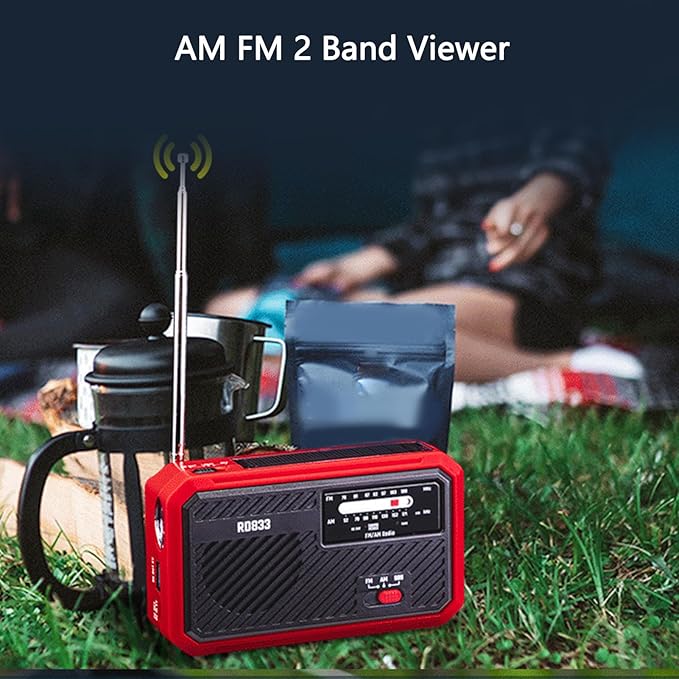 ciciglow Hand Crank Emergency Radio, AM FM Portable Solar Weather Radio with LED Flashlight and SOS Alarm for Outdoor Camping Hiking (Red)