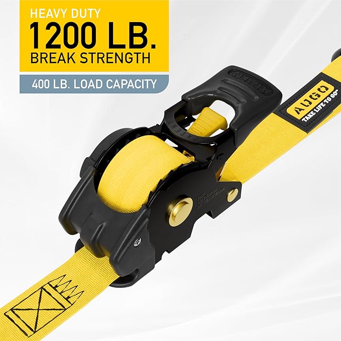 AUGO Retractable Ratchet Straps | 2 Heavy Duty Ratchet Straps Self Retractable Tie Downs with Soft Loops & Storage Bag for Motorcycle, Truck, Trailer, Cargo Van | 1200 Lb Break Strength 1” x 10’