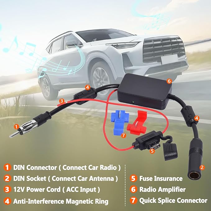 Universal Car Antenna Booster 12V Vehicle Stereo FM AM Radio Antenna Signal Booster Amplifier for Car Truck SUV Marine Boat UTV RV Audio Radio Stereo Media Head Unit Receiver