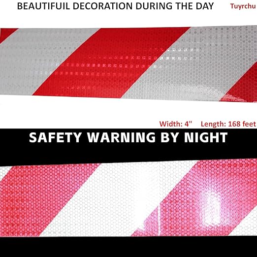 Reflective Tape Red White 4 Inch x 168 Feet, Outdoor Waterproof High Visibility Adhesive Stickers, High Intensity Safety Strips