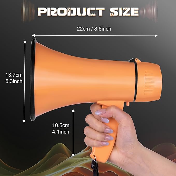 Portable Megaphone Bullhorn 20 Watt Power Megaphone Speaker Voice and Siren/Alarm Modes with Volume Control and Strap (Light Orange)