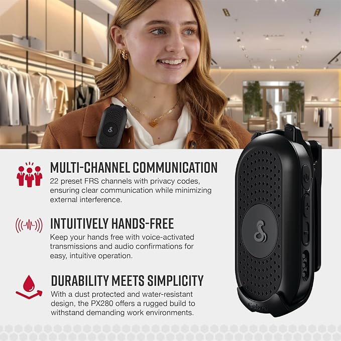 Cobra Business Radio Bundle – 8 Professional Walkie Talkies (6 PX280, 2 PX650) - Compact Long-Range Two-Way Radios, Dock Chargers, IP54 Durable, Rechargeable