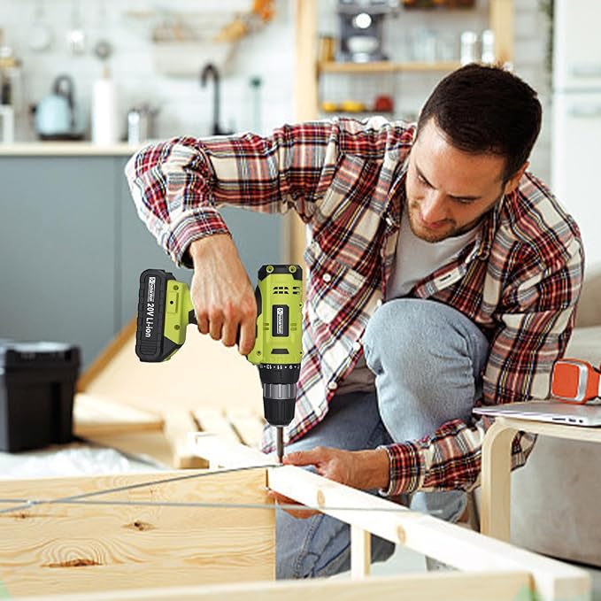 FADAKWALT Cordless Drill Set, 20V Electric Power Drill with Battery And Charger, Torque 30N, 21+1 Torque Setting, 3/8-Inch Keyless Chuck, Drill Driver Bits Kit, with LED
