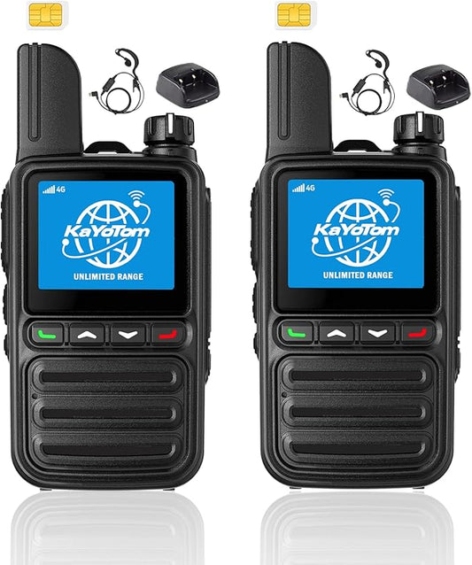 KAYOTOM Lifetime Free Global Walkie Talkies Unlimited Range PTT Push-to-Talk Over Cellular Nationwide 5000 Miles POC 4G Handheld Long Range Two Way Radio for Team (Charging Dock & Earphones, 2-Packs)