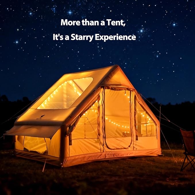GEERTOP Large Inflatable Camping Tent with Stove Jack Instant Waterproof Blow Up Air Glamping Tent with Skylight for Family 4-6 Person 4 Season Outdoor Adventures