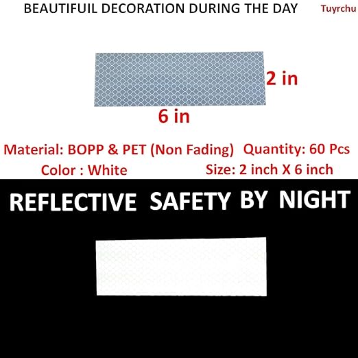 White Reflective Stickers 2 inch X 6 inch, Outdoor Waterproof High Visibility Warning Safety Adhesive Reflector Tape (60 Pcs)