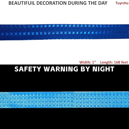 Blue Reflective Tape 1 inch Wide, Outdoor Waterproof High Visibility Warning Industrial Marking Tape, Safety Stickers (168 feet)