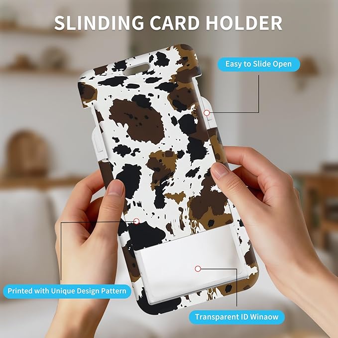 ID Badge Holder with Retractable Lanyard for Women & Men,Vertical ID Card Holder Wallet,Clear Window&Card Slot,Detachable Neck Strap for Nurse Teacher Office,Cow Print