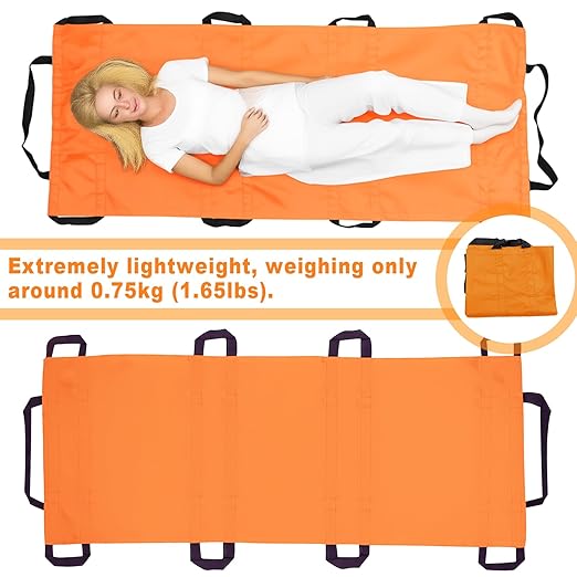 Portable Transport Stretcher with 10 Handles – Lightweight Dog Stretcher & Gurney, Patient Animal Mover for Emergency Casualty Evacuation, 300lbs Capacity (Orange) Large