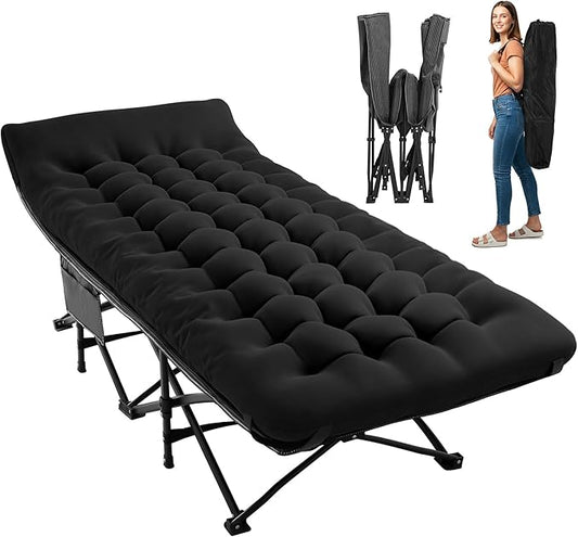 JEAREY Folding Camping Cot for Sleeping, Camping Cots for Adults with Mattress, 1200D Double Layer Oxford Portable Folding Cot Bed with Carry Bag for Guest, Travel, Hiking, Black