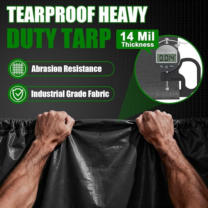 Sunvigor Tarp Waterproof 16x20Ft, Extra Thick 14 Mil Heavy Duty Tarp Cover, Tear & Fade Resistant, Outdoor Tarps with Brass Grommets and Reinforced Edges for Roof, Camping, Patio, Boat (Black/Brown)