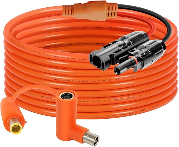 Solar Connector to DC 8mm Adapter Cable 15FT, 12AWG + 14AWG Tinned Copper Wire with DC7909 to DC8020 Adapter, Heavy Duty Charging Cable for Portable Power Station, RV, Outdoor Camping