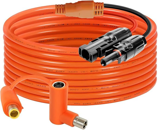 Solar Connector to DC 8mm Adapter Cable 15FT, 12AWG + 14AWG Tinned Copper Wire with DC7909 to DC8020 Adapter, Heavy Duty Charging Cable for Portable Power Station, RV, Outdoor Camping