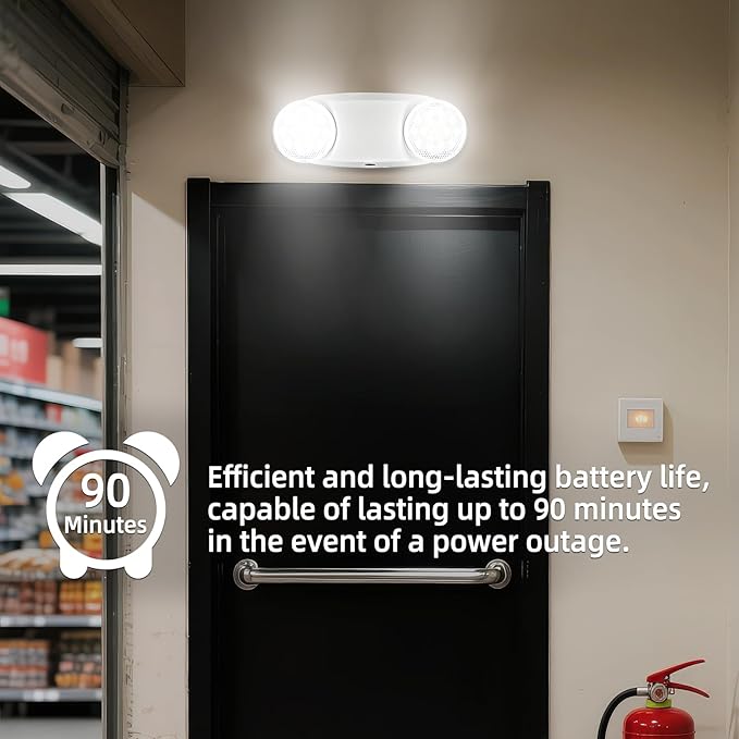 Emergency Light, Emergency Lighting with Battery Backup，Commercial Emergency Lights Combo for Business, Two Adjustable Heads,UL Listed,120V/277V AC, 1 Pack