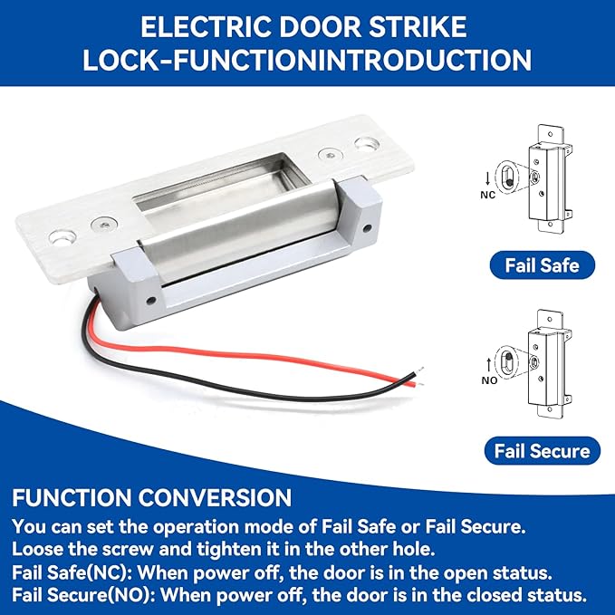 2025 Upgraded ANSI Standard Heavy Duty Electric Door Strike Lock for Door Access Control System Fail-Secure Fail-Safe Adjustable Access Control Cylindrical Locksets (Input Voltage 12VDC), Silver