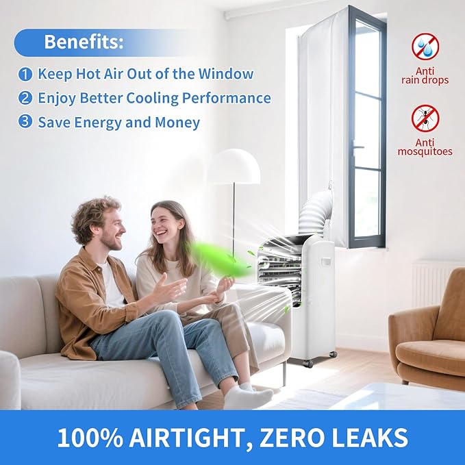 FSEN 400CM Universal Window Seal Kit for Portable AC - Heavy-Duty Oxford Fabric, No-Drill Waterproof Cover with Zipper & 2xVelcro, Fits Sliding/Crank-Out/Skylight Windows，Dust & Saves Energy (157")