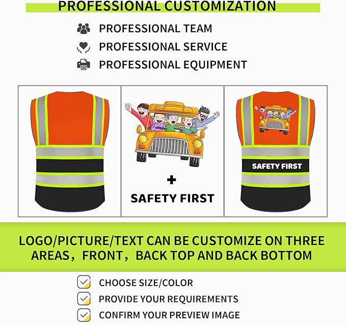 BeautyWill Custom Logo Safety Vest Class 2 High Visibility Reflective Vest for Men - Personalized Logo Team Vest
