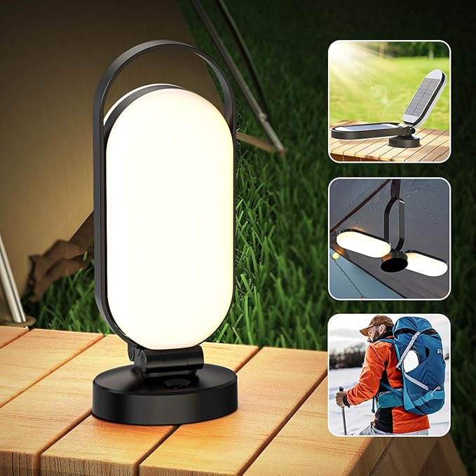 Hapfish Rechargeable Solar Camping Lantern, 5000mAh Battery Powered LED Lights, Dimmable Foldable Waterproof Camping Essentials, Lamp for Power Outages, Camping Gear, Hurricane, Emergency, Indoor