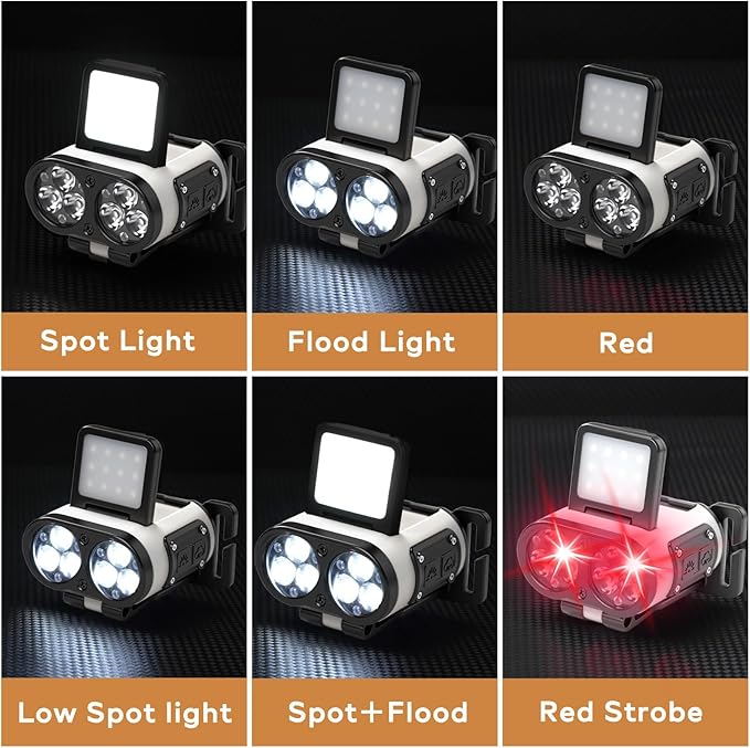2 Pcs LED Hat Light, 900lm Dimmable Clip on Cap Lights, Headlamp Rechargeable, 180°Adjustable Hands Free Hat Flashlight Headlamp Waterproof for Hiking, Running, Fishing, Cycling, Emergency (White)