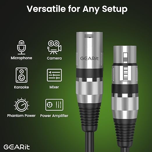 GEARit XLR Male to Female Microphone Cable (15 Feet, 2-Pack) 3-Pin Balanced Shielded Mixer, Recording Studio, Podcast - Black