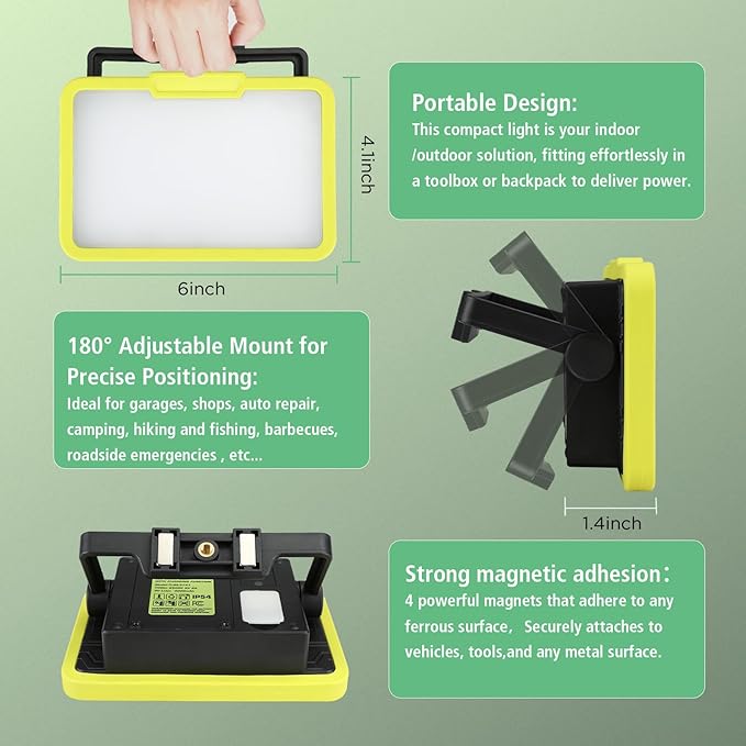 KITLUCK LED Work Light, Rechargeable, 700 LM Magnetic Portable Flood Light with Adjustable Stand, IP54 Waterproof, 3 Lighting Modes with Emergency SOS, for Camping, Car Repair,1Pack