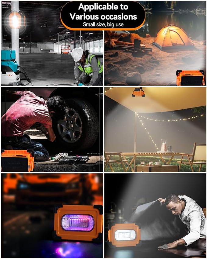 Horenom Multifunction Portable Camping Solar Work Light, 60W LED Rechargeable 9000mAh Emergency Flood Light with Stand, Waterproof Job Site for Power Outage Emergency, Hiking, Car Repairing, 1 pc