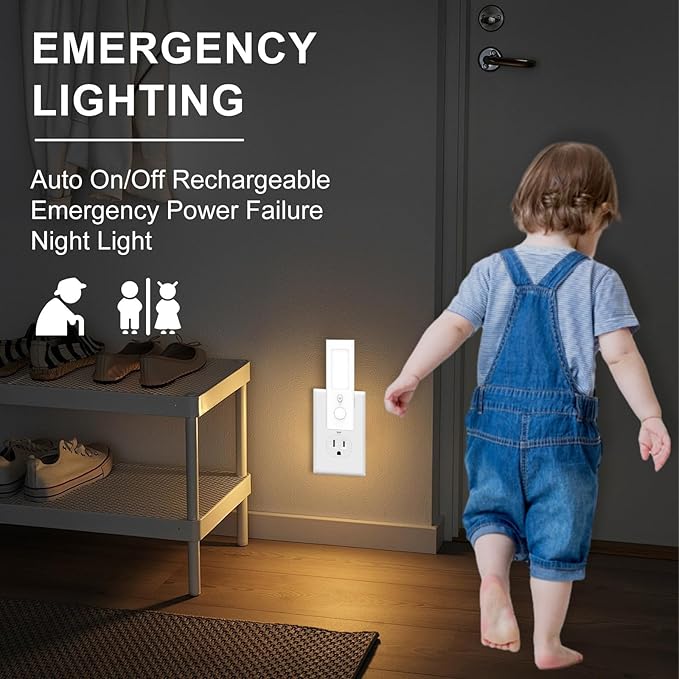 Smart Motion Sensor Night Light – 5-in-1 Rechargeable Automatic Nightlights, Plug-in & Portable Emergency Light Flashlight, Power Outage & Hurricane Preparedness for Home, Kids, Hallway, Nursery
