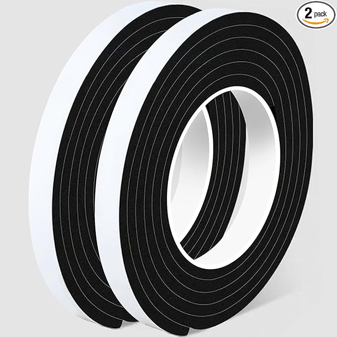 1/2 Inch W x 1/4 Inch T EVA Foam Weather Stripping Tape,Self-Adhesive Seal Tape for Doors & Windows-Draft Blocker,Soundproofing,Waterproof Insulation Foam,2 Rolls Total 33FT Black