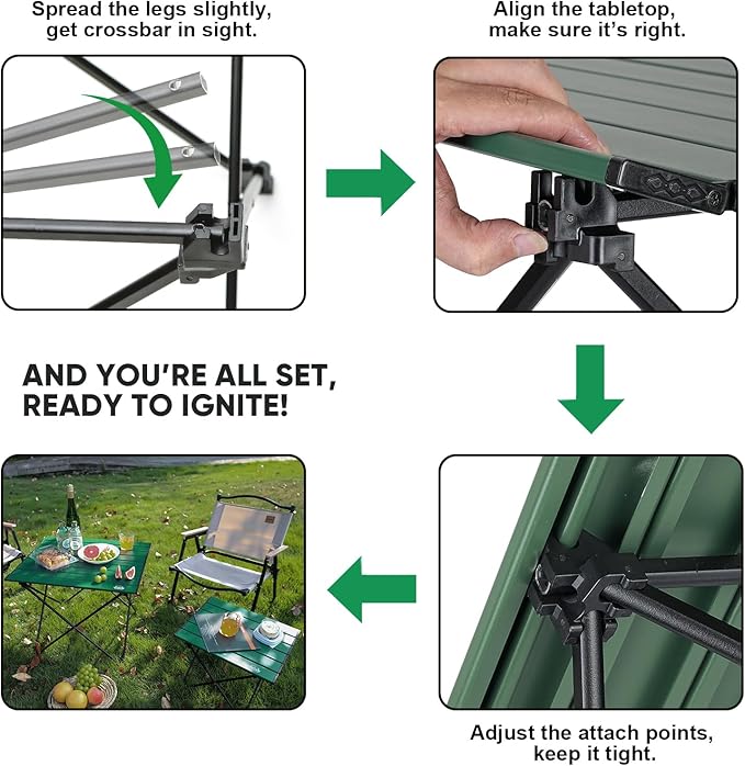 EHHLY Portable Folding Camping Table, Large Compact Aluminum Beach Picnic Table, Lightweight Collapsible Outdoor Camp Tables That Folds & Rolls Up, Beach Gear Essentials Camp Accessories, Sylvan Green