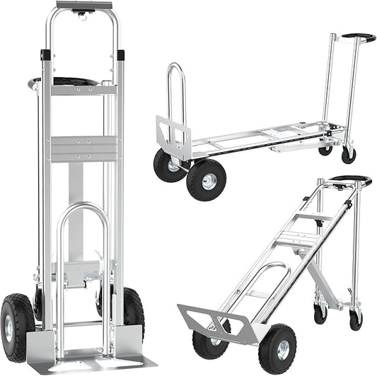 3 in1 Convertible Hand Truck, Folding Aluminum Hand Trucks 880lb Load Appliance Dolly, Heavy Duty Dolly Cart Converts Platform Cart, Portable Cart Luggage,Travel,Moving,Shopping,Office Use (Silver)