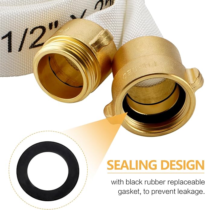 Fire Hose,1-1/2" ID X 25 FT, Single Jacket TPU, 450 PSI Burst Pressure, Industrial Fire Hose with NST/NH Brass Couplings for Indoor Use