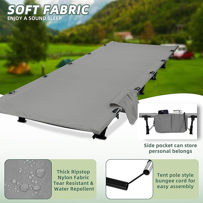 Elevon Camping Cot, 28" Extra Wide Sleeping Cot, Portable Folding Tent Camping Bed, Compact for Outdoor Travel, Base Camp, Hiking, Mountaineering, Lightweight Backpacking, 400lb Capacity