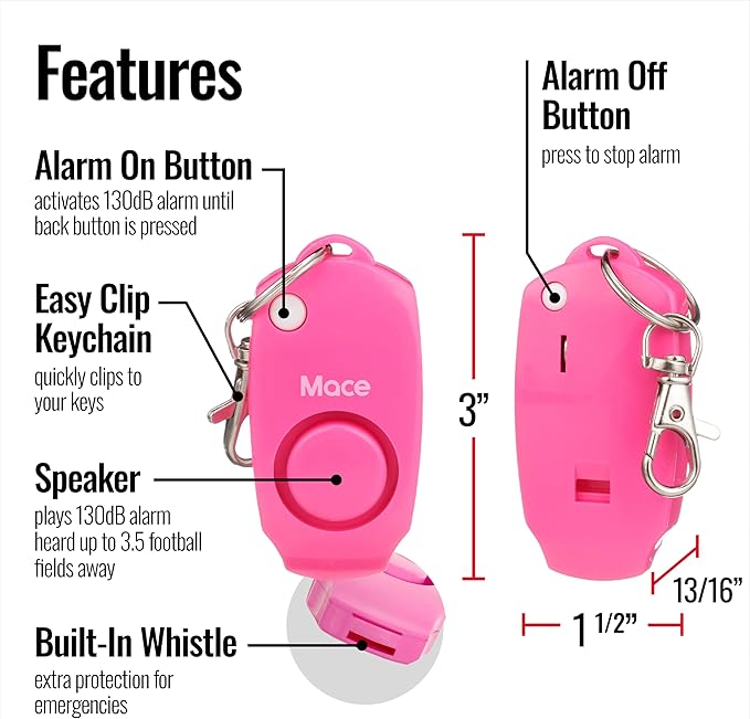 Mace Personal Safety Alarm & Mace Pepper Spray Kit - Loud 130db Siren with Built in Emergency Whistle, 10 Feet Range Pocket Model (0.42 oz) Self Defense Pepper Spray for Women & Men - Neon Pink