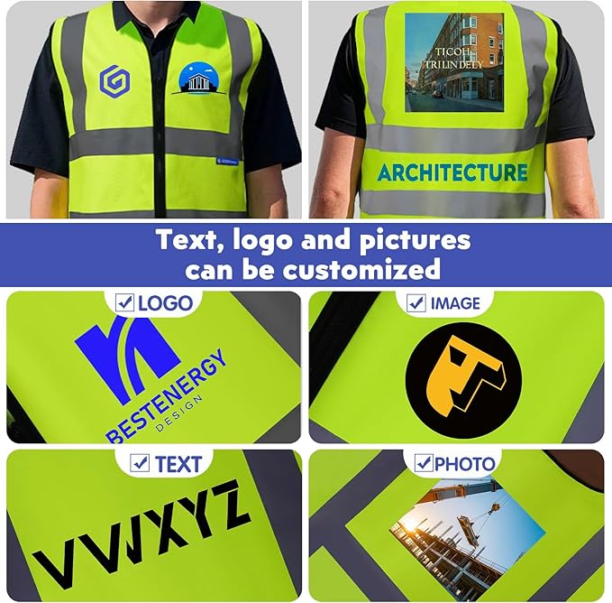 BeautyWill Custom Logo Safety Vest S,M,L,XL,2XL,3XL,4XL Personalized Safety Vest High Visibility Apparel