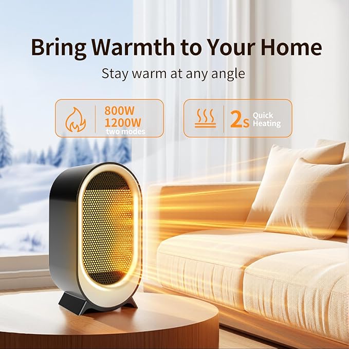 Portable Small Space Heater for Indoor Use, 850W PTC Ceramic Electric Heater with Thermostat, 2S Fast Heating Mini Desk Heater for Indoor Use, Overheat & Tip-Over Protection for Office and Bedroom